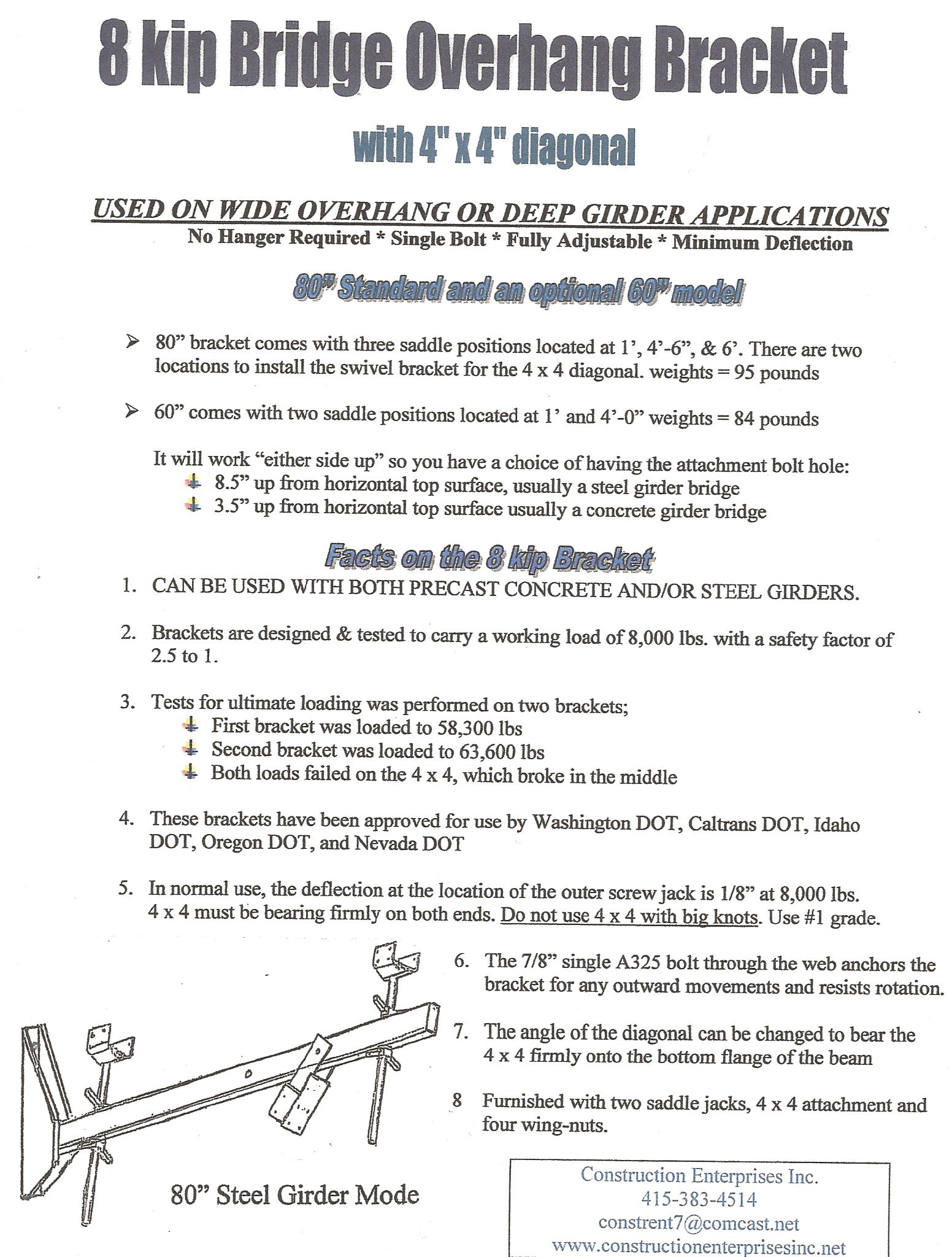 8kip Deep Girder & Wide Overhang Bracket Construction Enterprises Inc